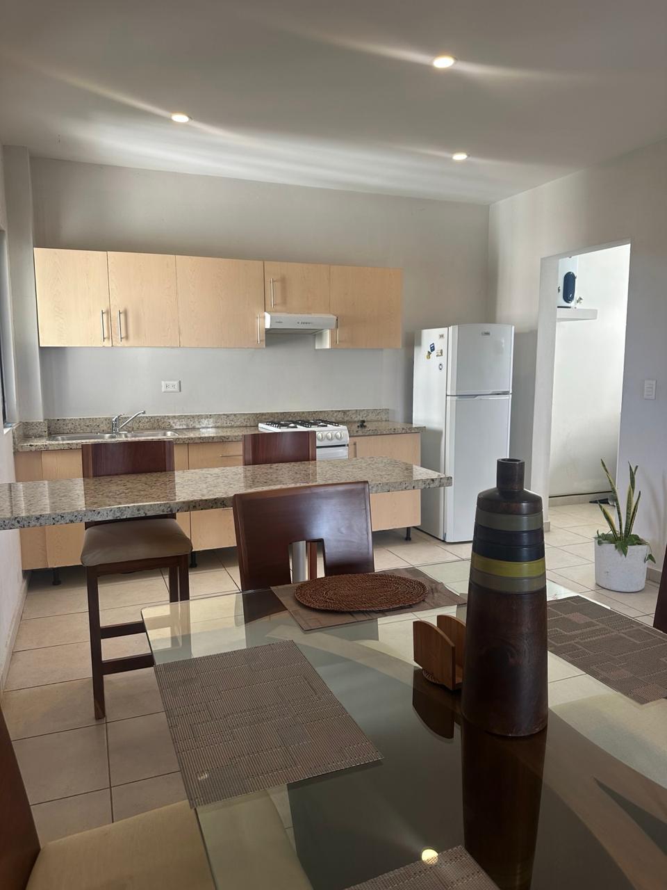 Cocina equipada con barra de granito